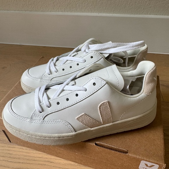 Veja White and Tan Casual Sneakers - Picture 3 of 7